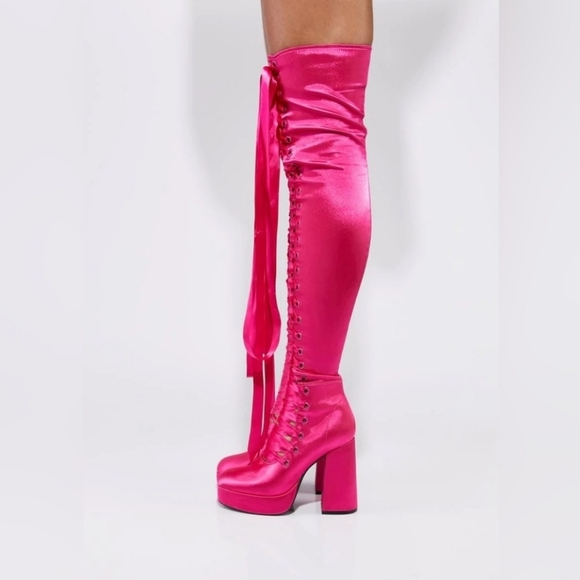 Sugar Thrillz: Heiress Request Hot Pink Thigh High Boots, Size 8, NIB Dolls Kill - Picture 10 of 16